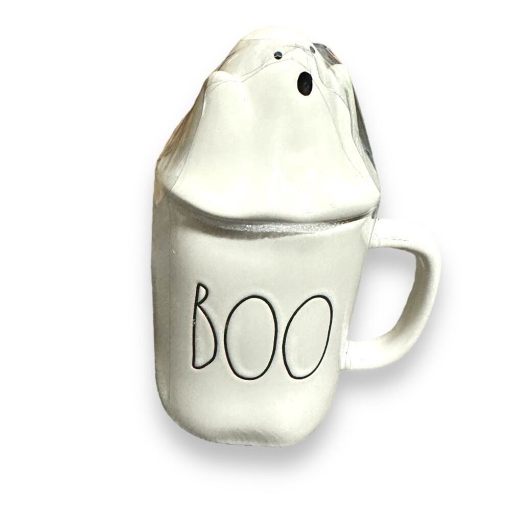 Rae Dunn White “Boo” Mug w/ Ghost DecorativeTopper NWT Halloween Spooky